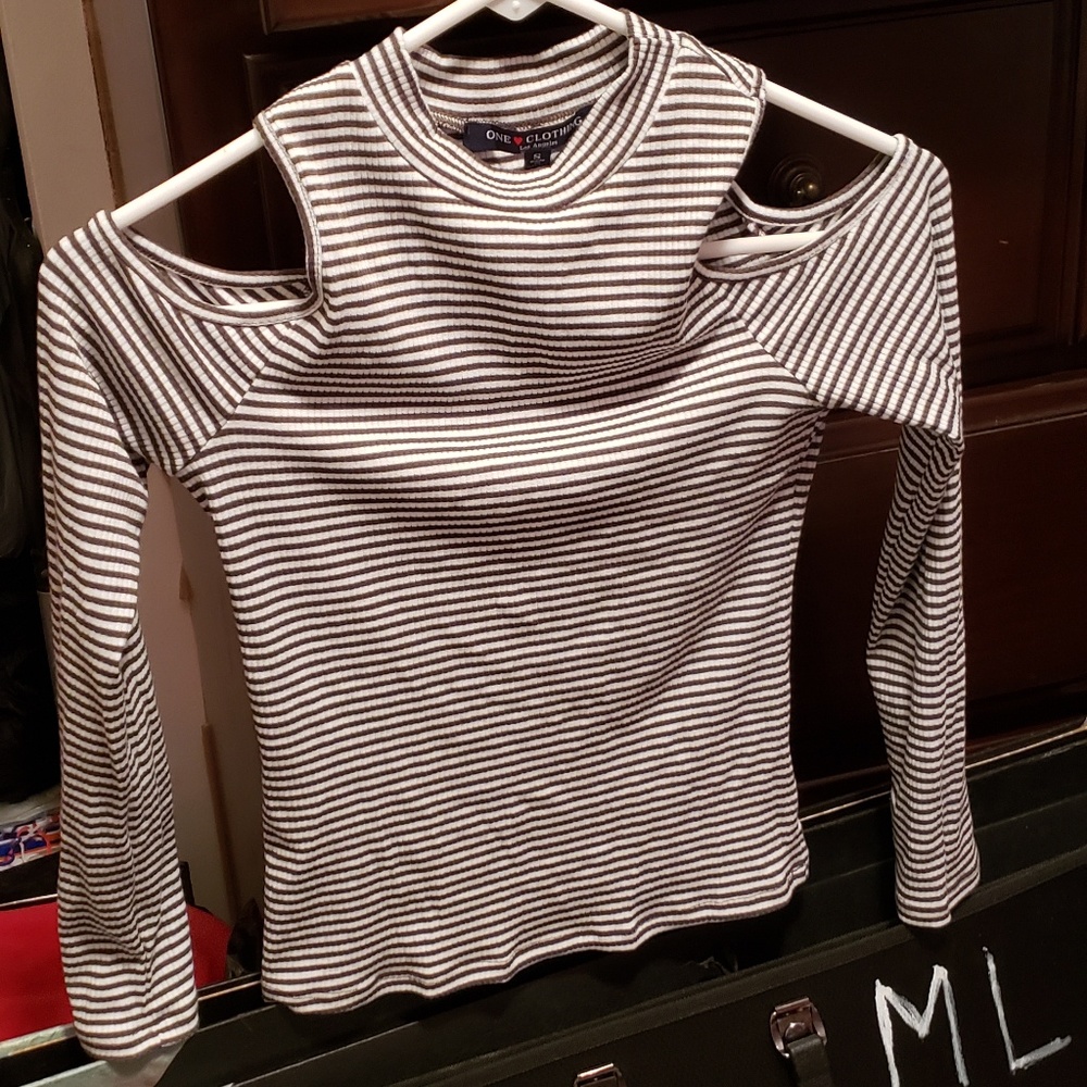 Long sleeve open should striped shirt.